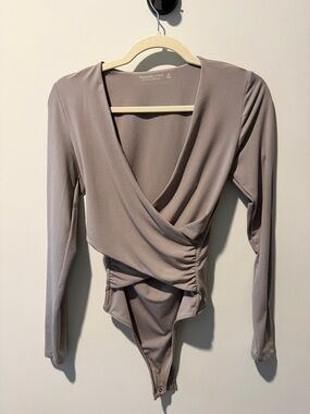 Abercrombie & Fitch Mauve Wrap-Front Long Sleeve Bodysuit